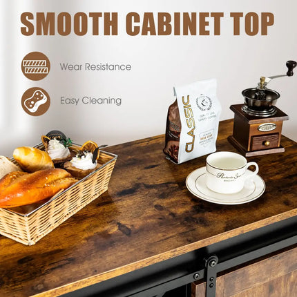 Industrial Storage Cabinet with Sliding Barn Door-Rustic Brown - Rustic Brown - Sideboards Cabinets & Buffets
