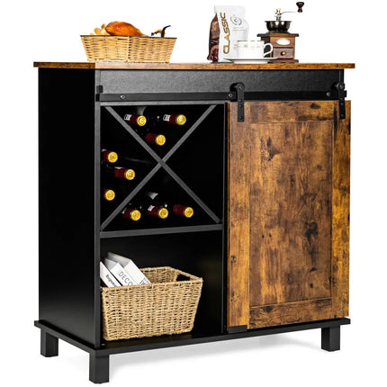 Industrial Storage Cabinet with Sliding Barn Door-Rustic Brown - Rustic Brown - Sideboards Cabinets & Buffets