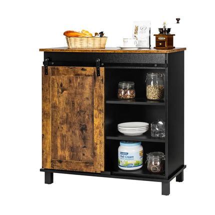Industrial Storage Cabinet with Sliding Barn Door-Rustic Brown - Rustic Brown - Sideboards Cabinets & Buffets