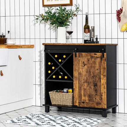 Industrial Storage Cabinet with Sliding Barn Door-Rustic Brown - Rustic Brown - Sideboards Cabinets & Buffets