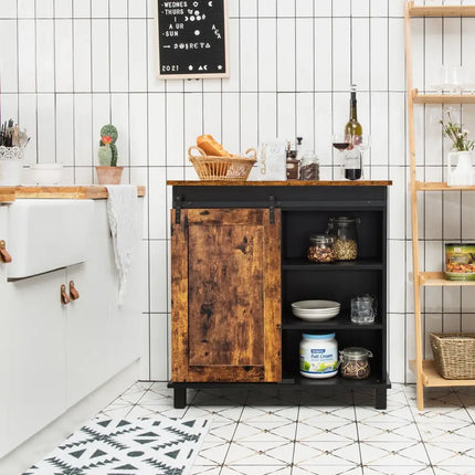 Industrial Storage Cabinet with Sliding Barn Door-Rustic Brown - Rustic Brown - Sideboards Cabinets & Buffets