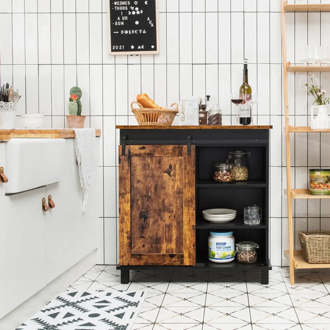 Industrial Storage Cabinet with Sliding Barn Door-Rustic Brown - Rustic Brown - Sideboards Cabinets & Buffets
