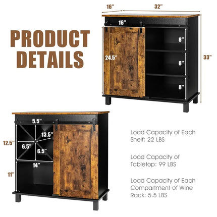 Industrial Storage Cabinet with Sliding Barn Door-Rustic Brown - Rustic Brown - Sideboards Cabinets & Buffets