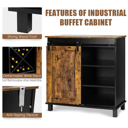 Industrial Storage Cabinet with Sliding Barn Door-Rustic Brown - Rustic Brown - Sideboards Cabinets & Buffets