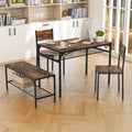 Industrial Style Rectangular Kitchen Table with Bench and Chairs-Rustic Brown - Rustic Brown - Dining Room Sets