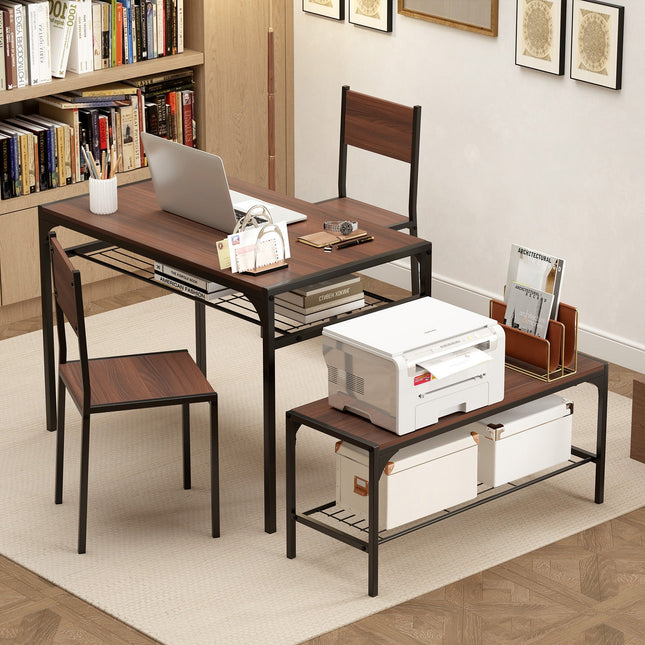 Industrial Style Rectangular Kitchen Table with Bench and Chairs-Walnut - Walnut - Dining Room Sets