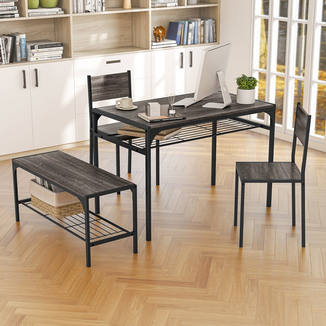 Industrial Style Rectangular Kitchen Table with Bench and Chairs-Gray - Gray - Dining Room Sets