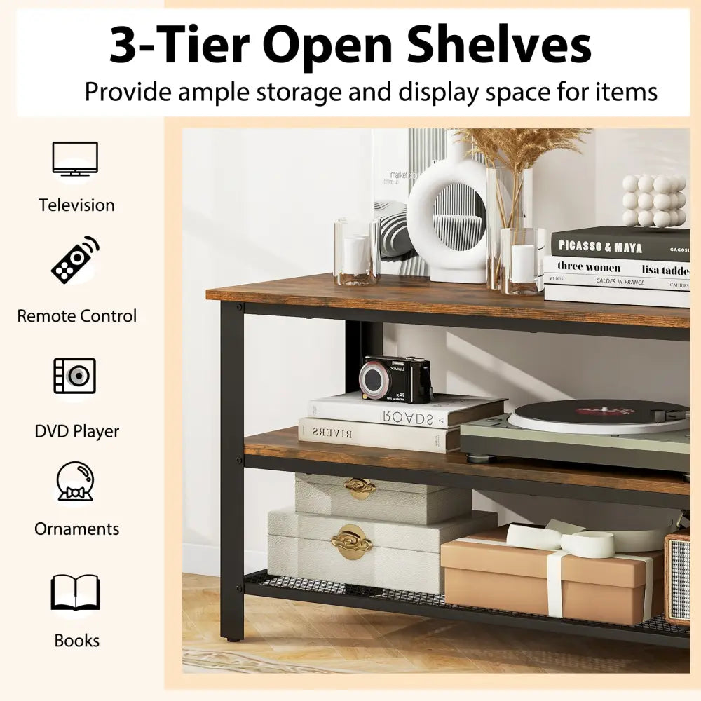 Industrial TV Stand up to 50 Inches with Power Outlets and USB Ports-Rustic Brown - Rustic Brown - Entertainment