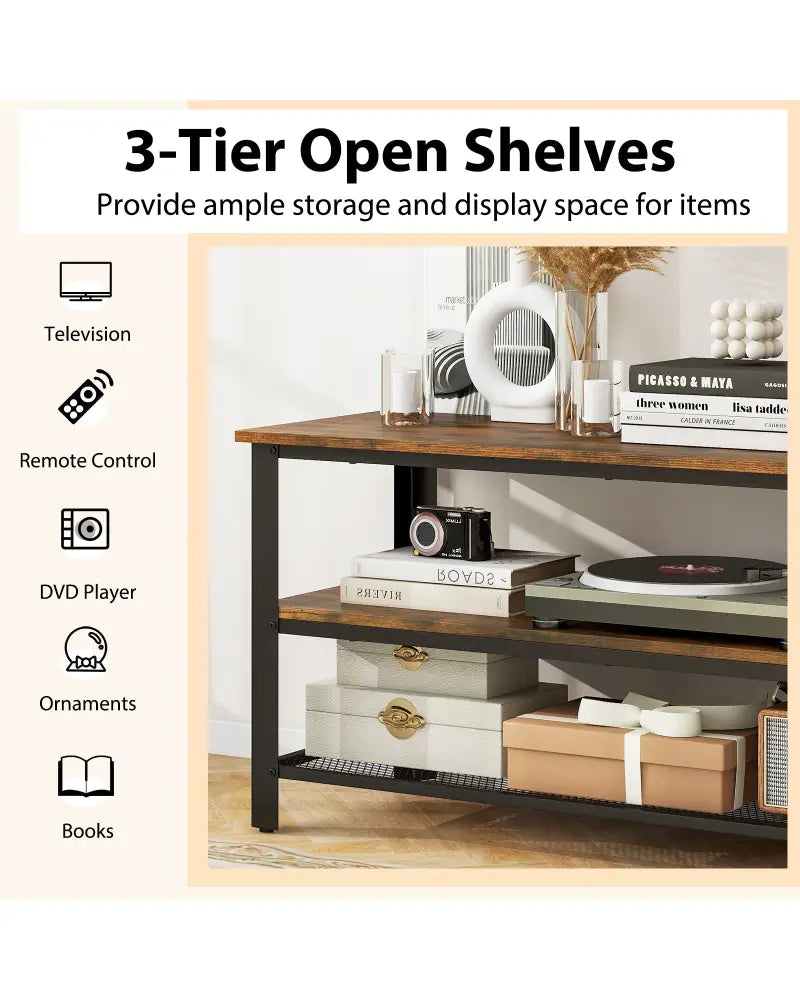Industrial TV Stand up to 50 Inches with Power Outlets and USB Ports-Rustic Brown - Rustic Brown - Entertainment