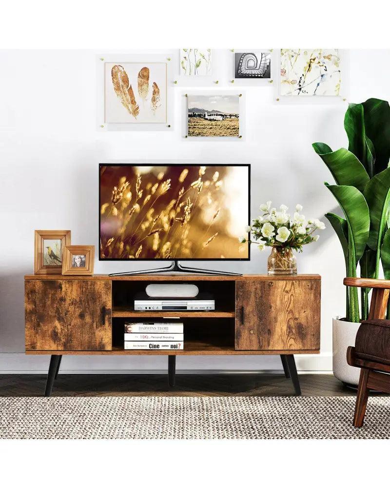 Industrial TV Stand with Storage Cabinets-Rustic Brown - Rustic Brown - Entertainment Centers & TV Stands