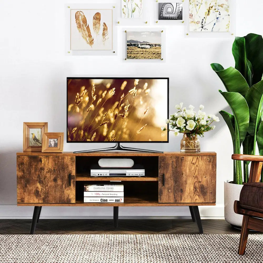 Industrial TV Stand with Storage Cabinets-Rustic Brown - Rustic Brown - Entertainment Centers & TV Stands