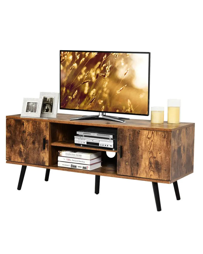 Industrial TV Stand with Storage Cabinets-Rustic Brown - Rustic Brown - Entertainment Centers & TV Stands
