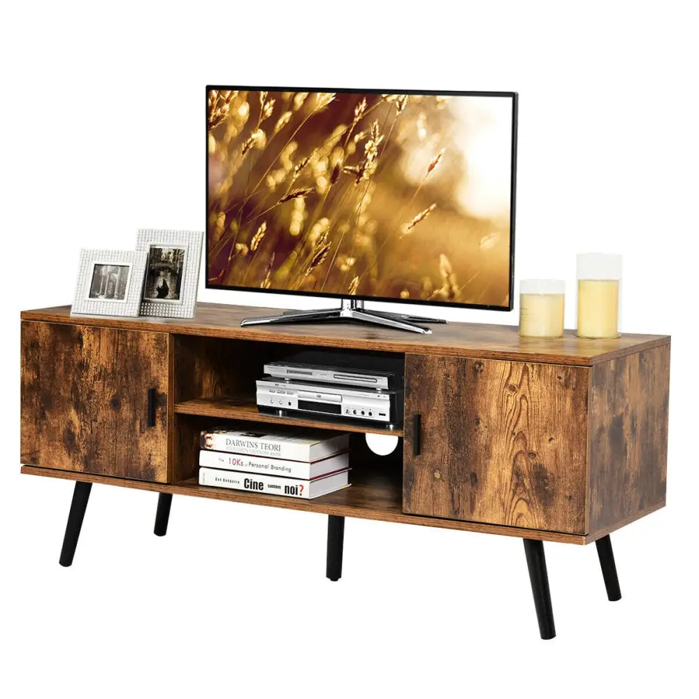 Industrial TV Stand with Storage Cabinets-Rustic Brown - Rustic Brown - Entertainment Centers & TV Stands