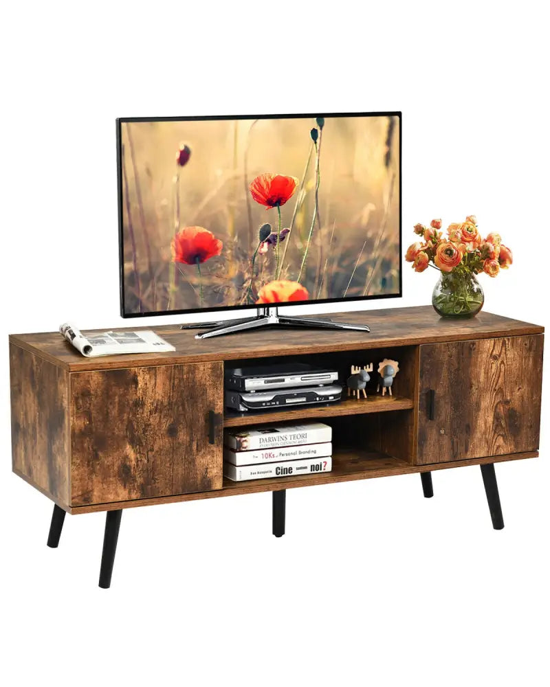 Industrial TV Stand with Storage Cabinets-Rustic Brown - Rustic Brown - Entertainment Centers & TV Stands