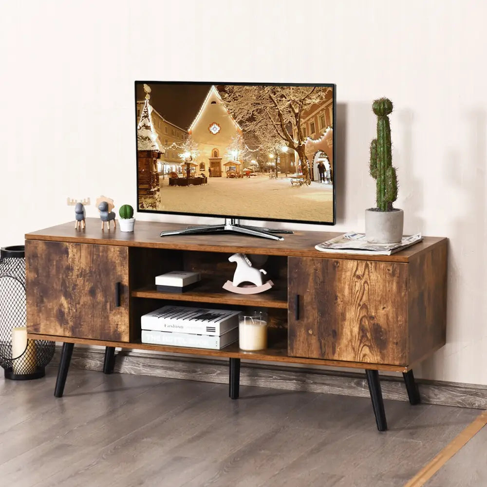 Industrial TV Stand with Storage Cabinets-Rustic Brown - Rustic Brown - Entertainment Centers & TV Stands