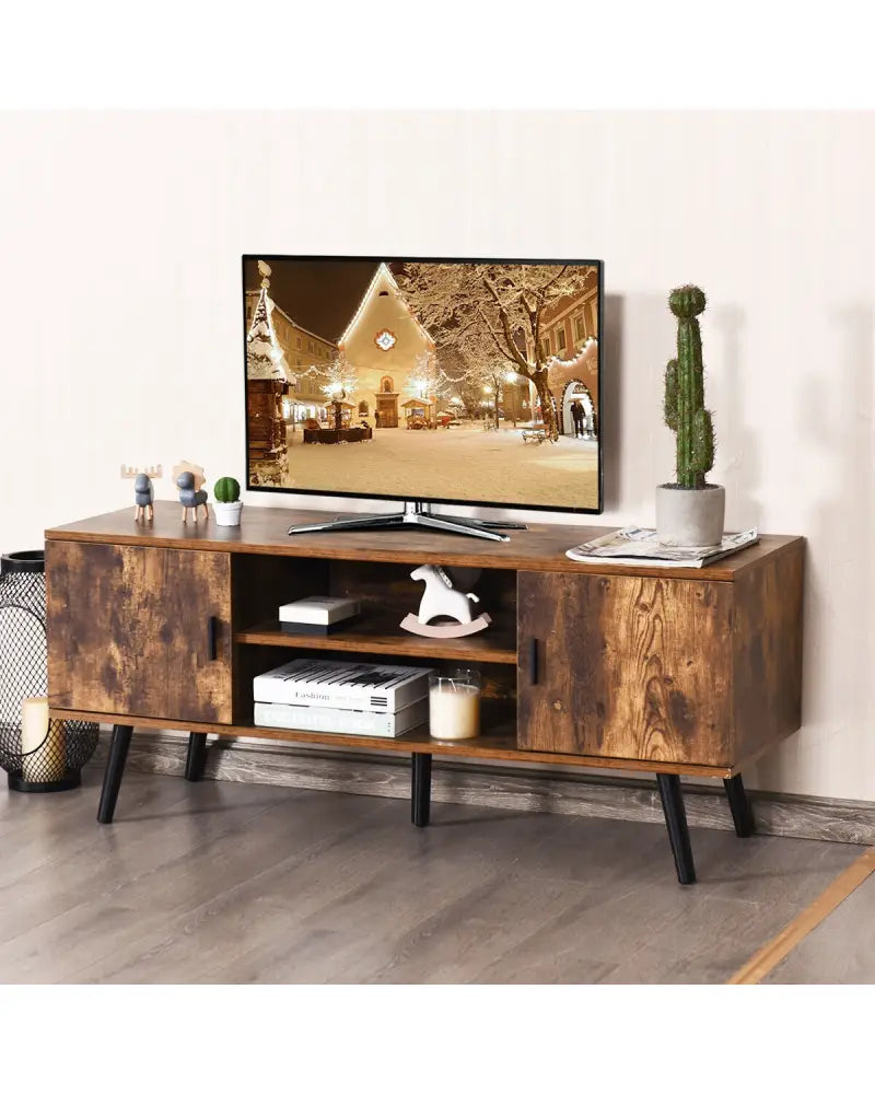 Industrial TV Stand with Storage Cabinets-Rustic Brown - Rustic Brown - Entertainment Centers & TV Stands