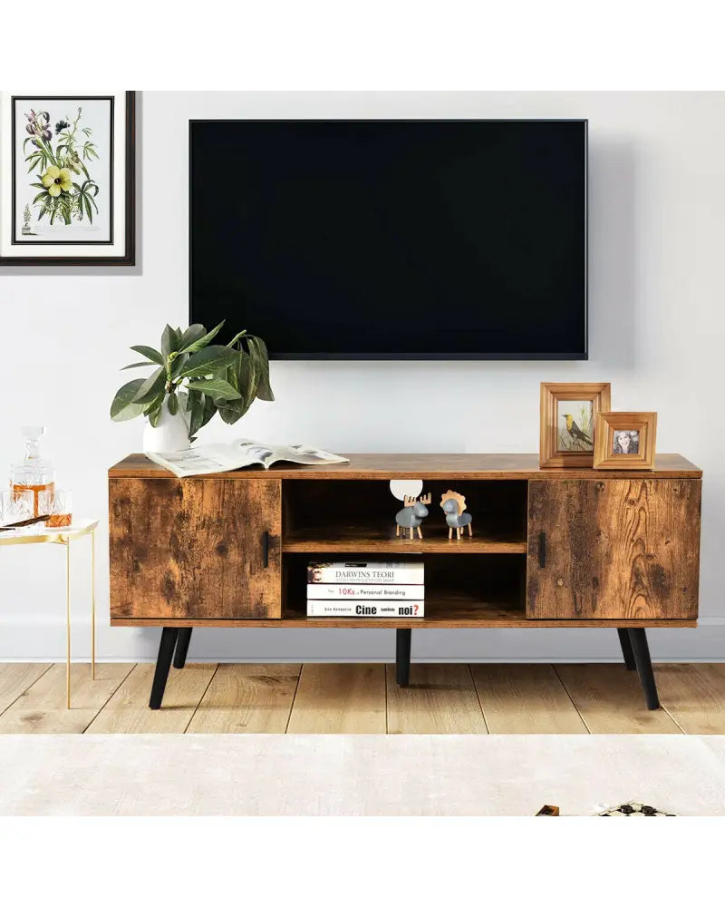 Industrial TV Stand with Storage Cabinets-Rustic Brown - Rustic Brown - Entertainment Centers & TV Stands