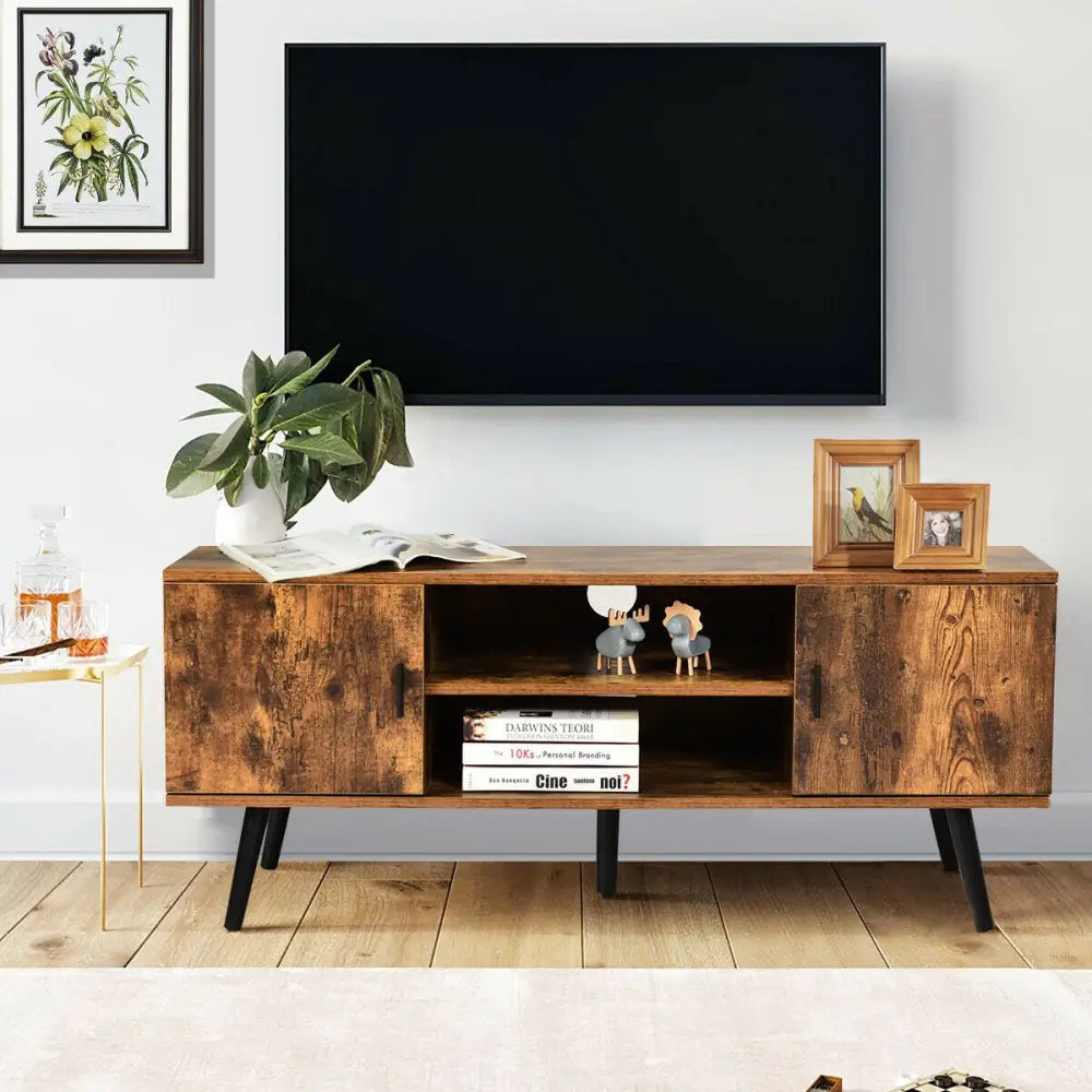 Industrial TV Stand with Storage Cabinets-Rustic Brown - Rustic Brown - Entertainment Centers & TV Stands