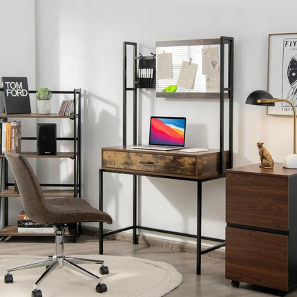 Industrial Vanity Table with 3-Height Adjustable Mirror Bag-Brown - Brown - Makeup Vanities