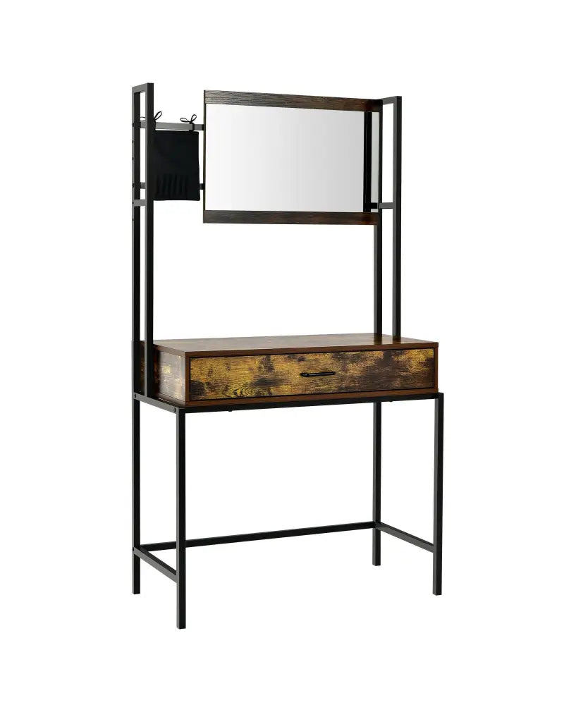 Industrial Vanity Table with 3-Height Adjustable Mirror Bag-Brown - Brown - Makeup Vanities