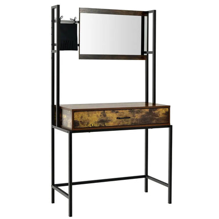 Industrial Vanity Table with 3-Height Adjustable Mirror Bag-Brown - Brown - Makeup Vanities