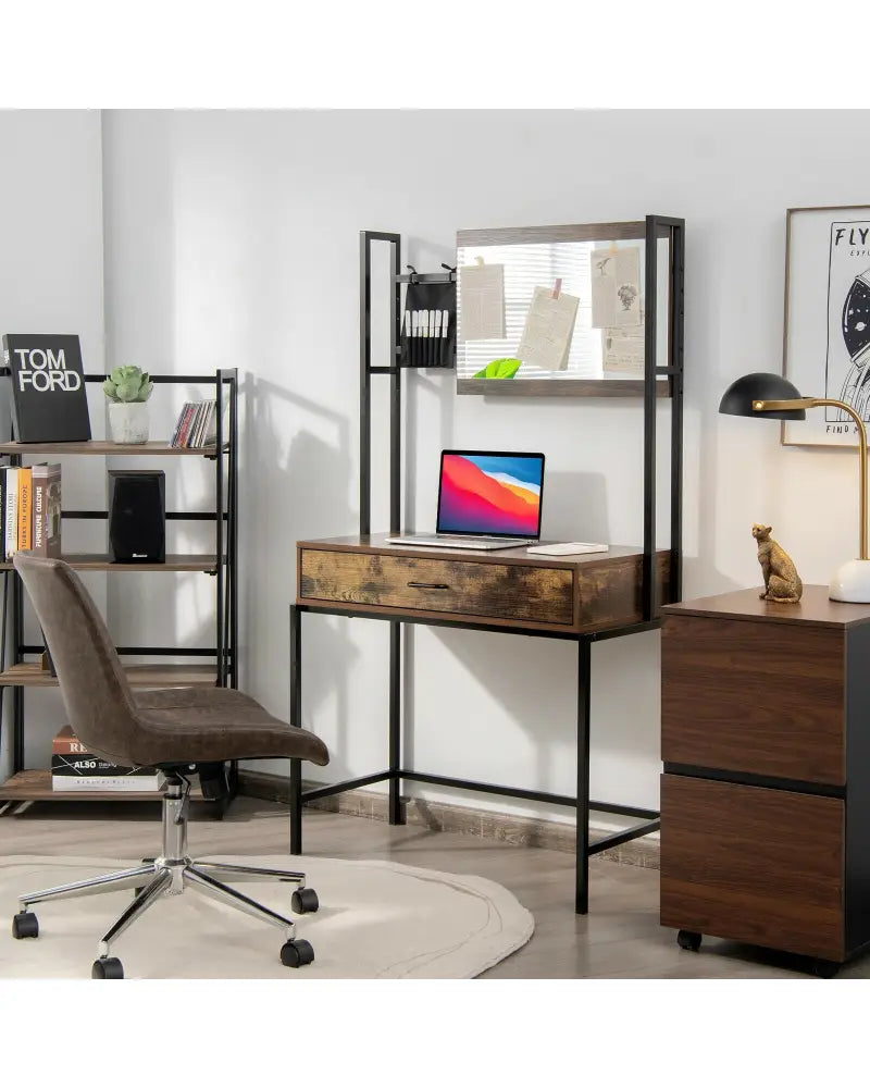 Industrial Vanity Table with 3-Height Adjustable Mirror Bag-Brown - Brown - Makeup Vanities
