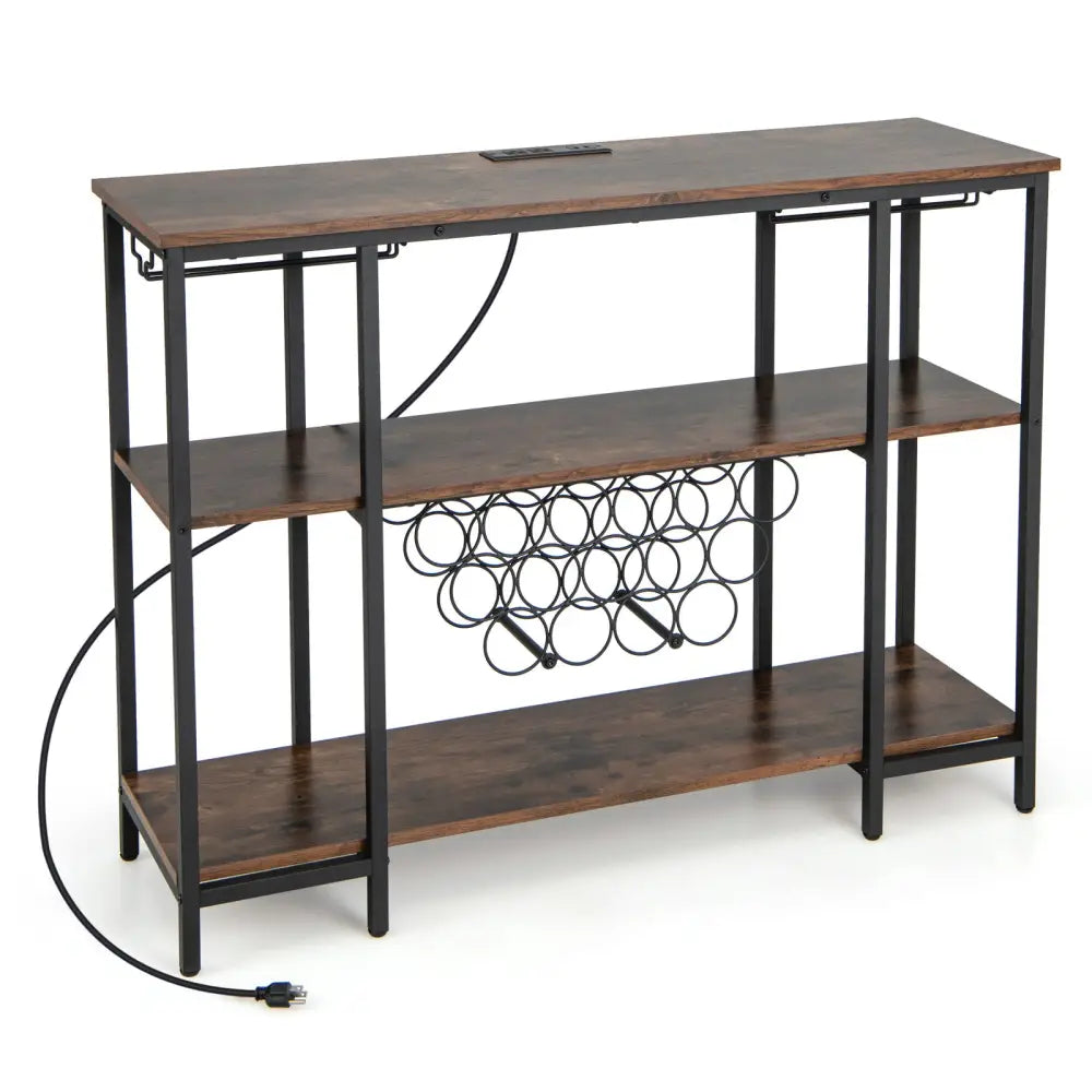 Industrial Wine Rack Wine Bar Cabinet with Storage Shelves-Brown - Brown - Wine Racks