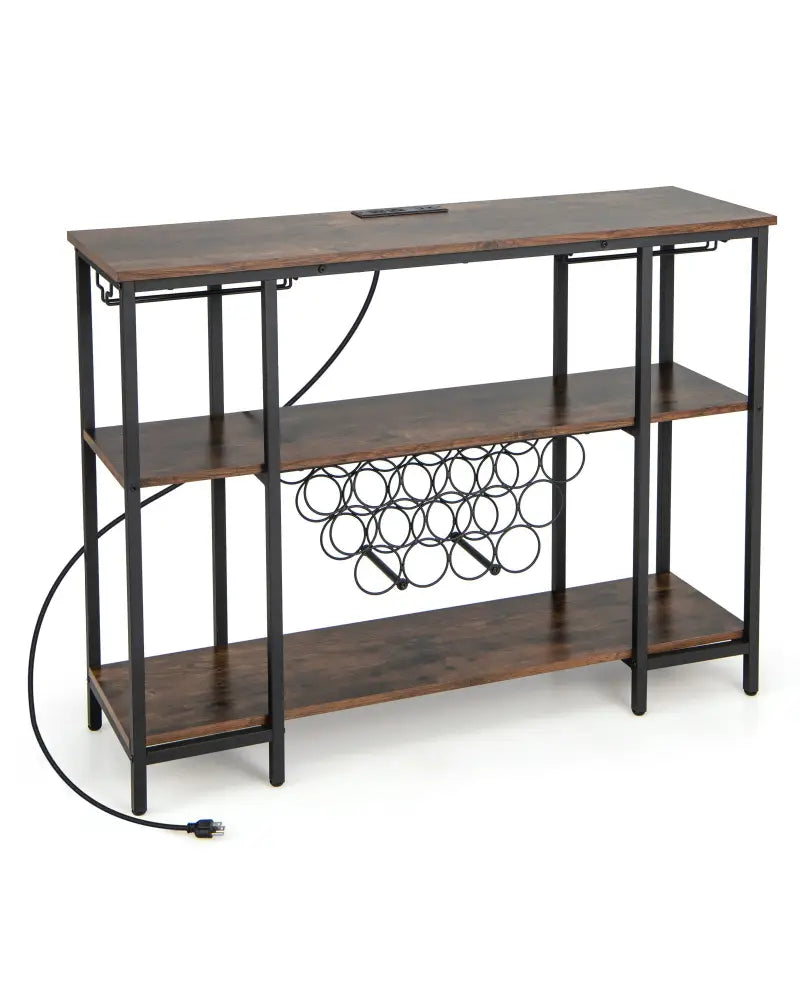 Industrial Wine Rack Wine Bar Cabinet with Storage Shelves-Brown - Brown - Wine Racks