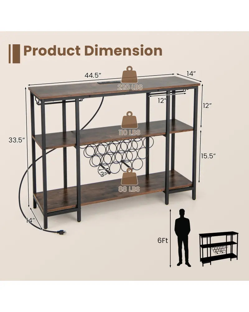 Industrial Wine Rack Wine Bar Cabinet with Storage Shelves-Brown - Brown - Wine Racks