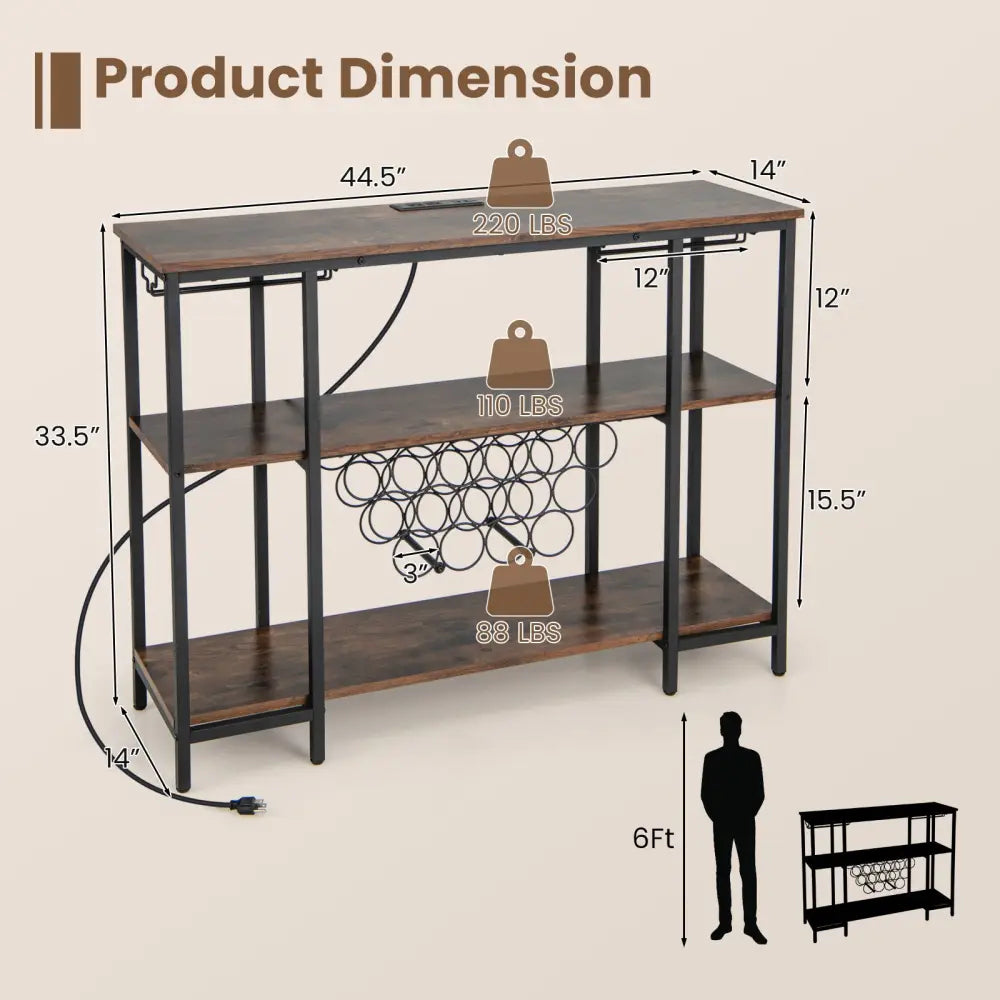 Industrial Wine Rack Wine Bar Cabinet with Storage Shelves-Brown - Brown - Wine Racks