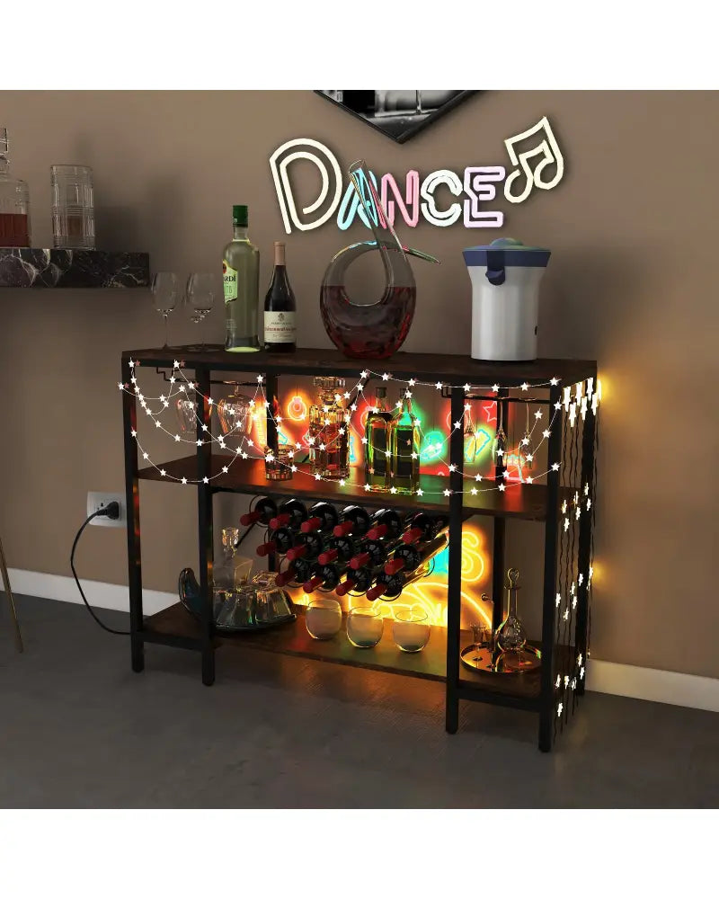 Industrial Wine Rack Wine Bar Cabinet with Storage Shelves-Brown - Brown - Wine Racks