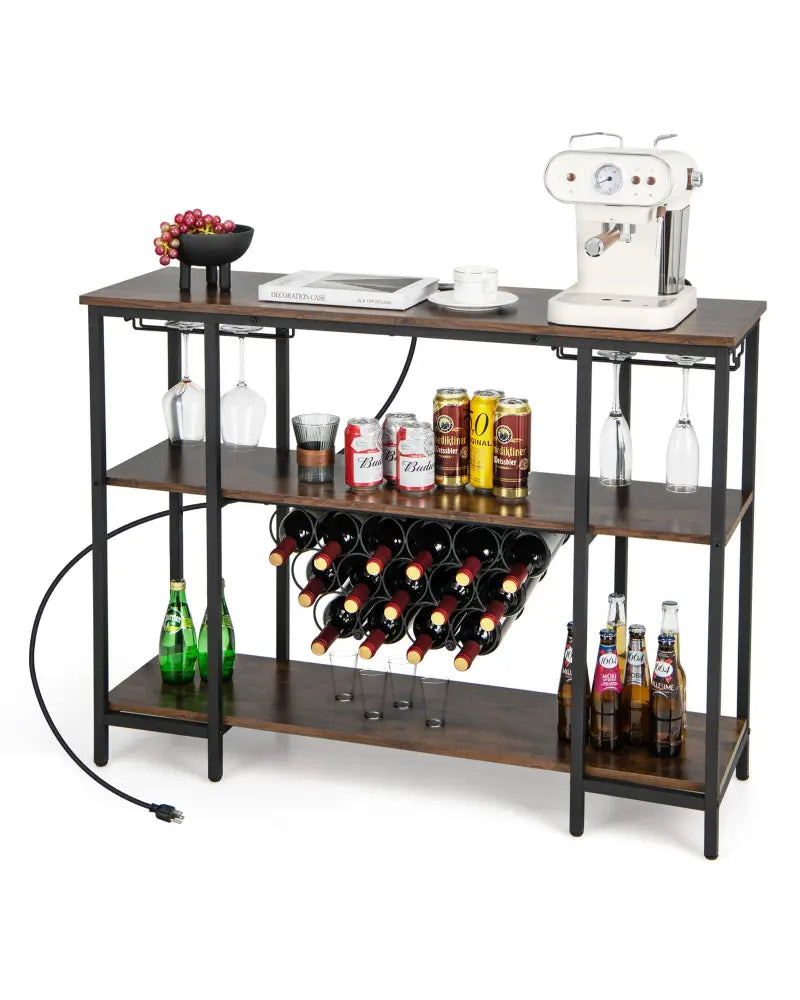 Industrial Wine Rack Wine Bar Cabinet with Storage Shelves-Brown - Brown - Wine Racks
