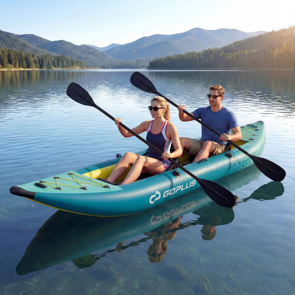Inflatable 2-person Kayak Set with Aluminium Oars and Repair Kit-Green - Green - Surfing