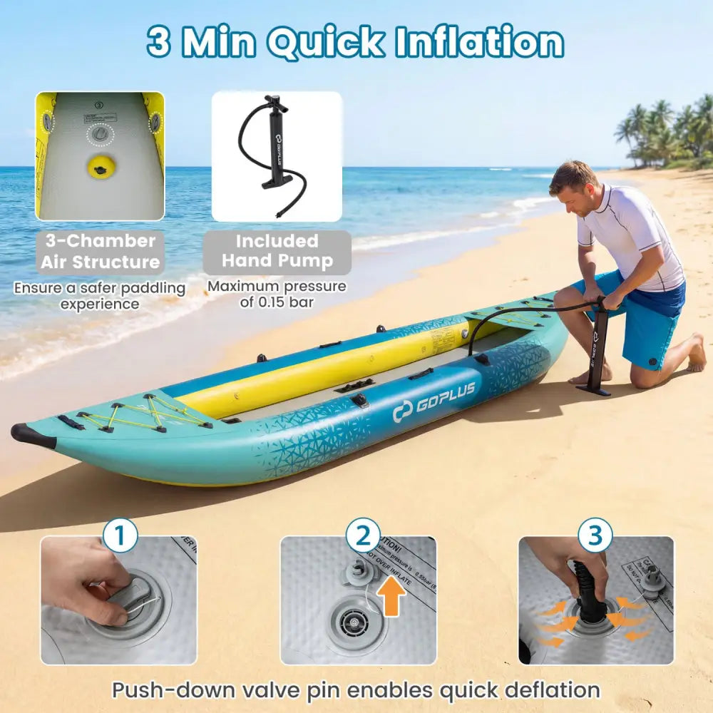Inflatable 2-person Kayak Set with Aluminium Oars and Repair Kit-Green - Green - Surfing