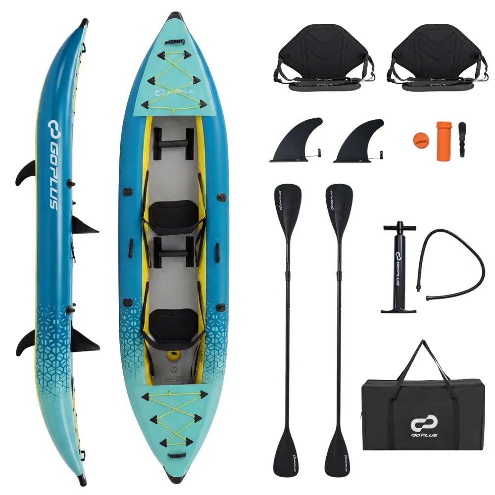 Inflatable 2-person Kayak Set with Aluminium Oars and Repair Kit-Green - Green - Surfing