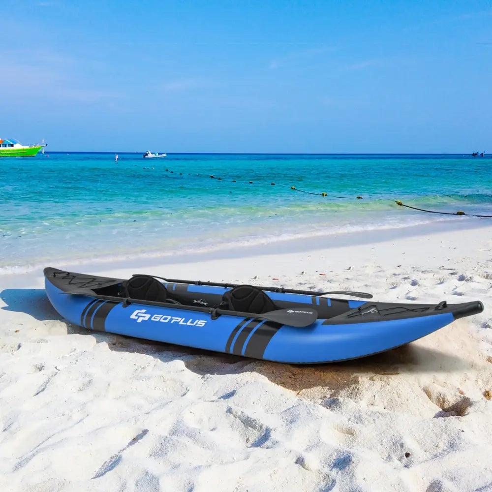 Inflatable 2-person Kayak Set with Aluminium Oars and Repair Kit-Blue - Blue - Surfing