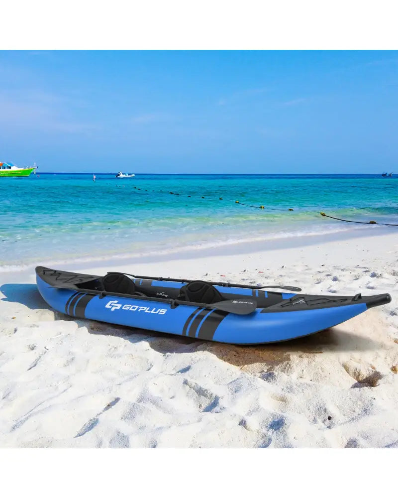 Inflatable 2-person Kayak Set with Aluminium Oars and Repair Kit-Blue - Blue - Surfing