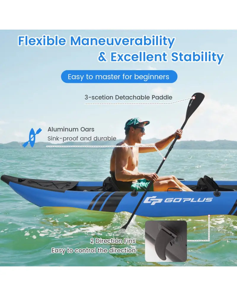 Inflatable 2-person Kayak Set with Aluminium Oars and Repair Kit-Blue - Blue - Surfing