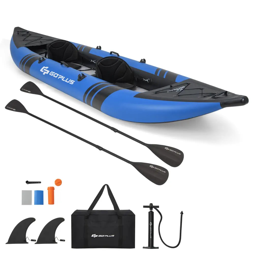 Inflatable 2-person Kayak Set with Aluminium Oars and Repair Kit-Blue - Blue - Surfing