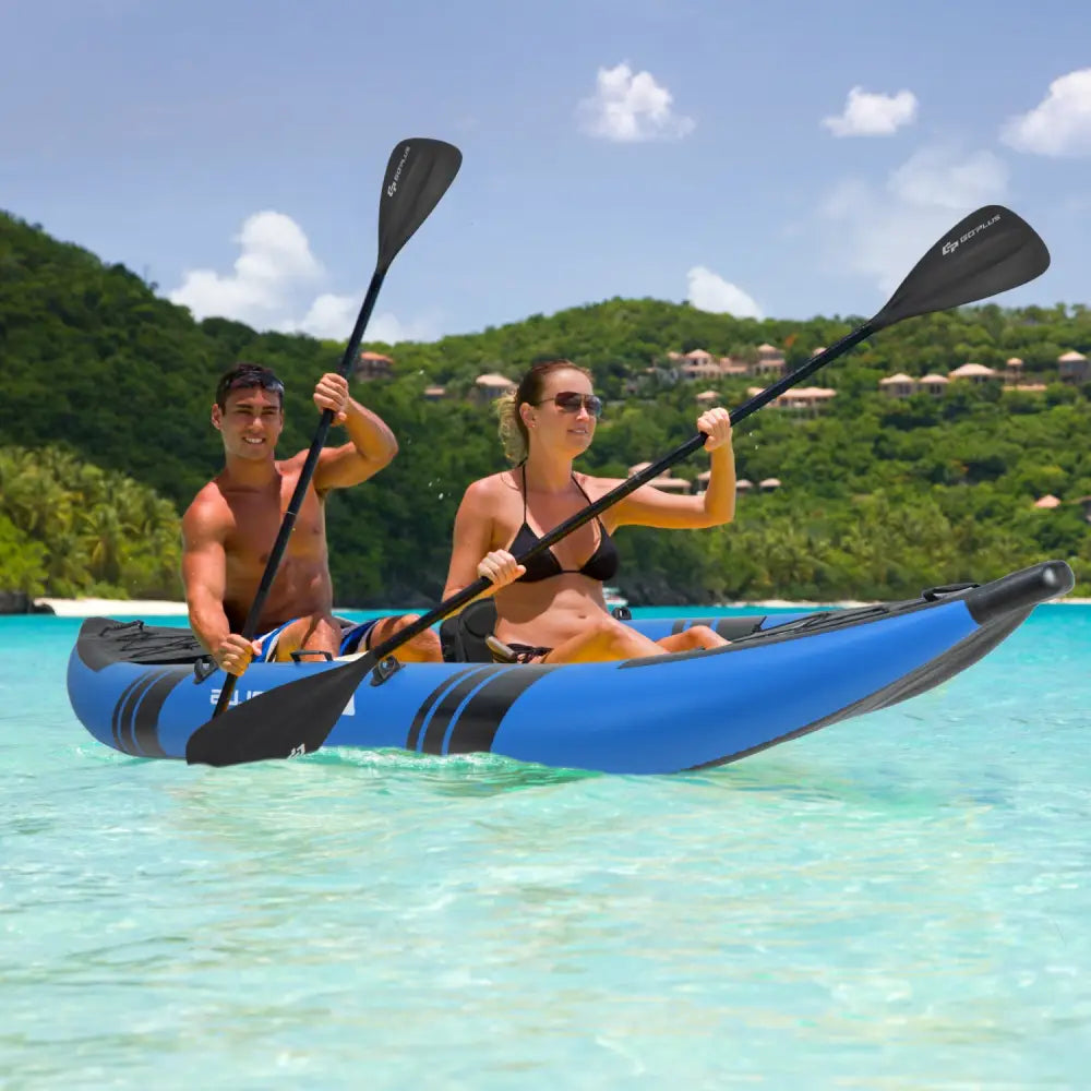 Inflatable 2-person Kayak Set with Aluminium Oars and Repair Kit-Blue - Blue - Surfing