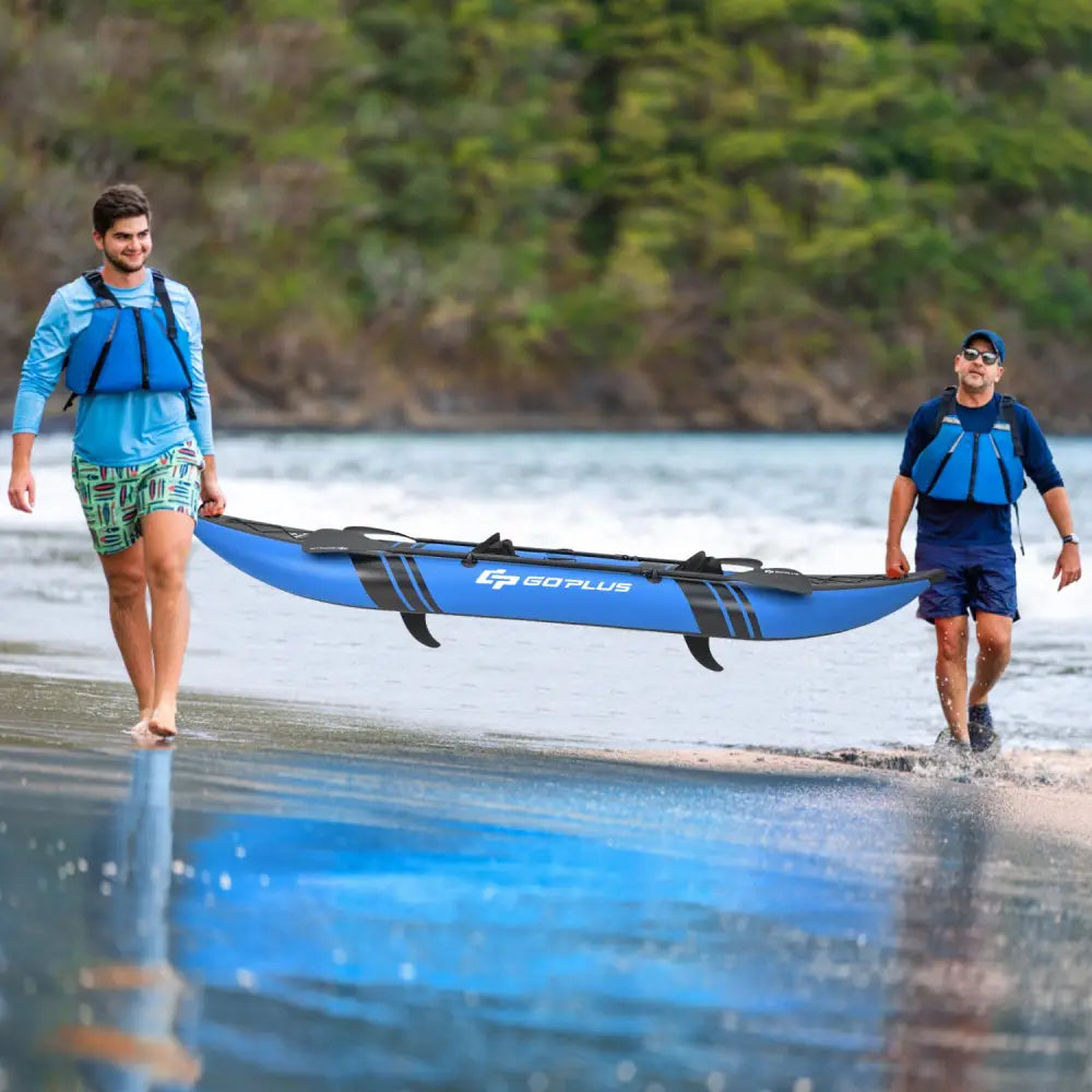 Inflatable 2-person Kayak Set with Aluminium Oars and Repair Kit-Blue - Blue - Surfing