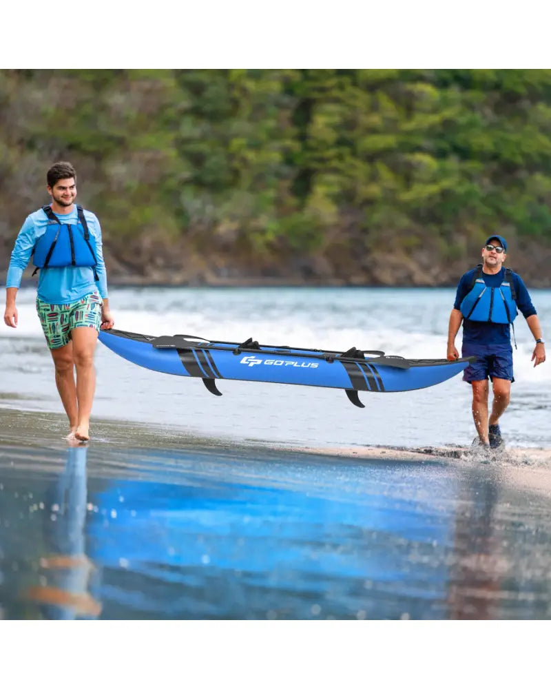 Inflatable 2-person Kayak Set with Aluminium Oars and Repair Kit-Blue - Blue - Surfing