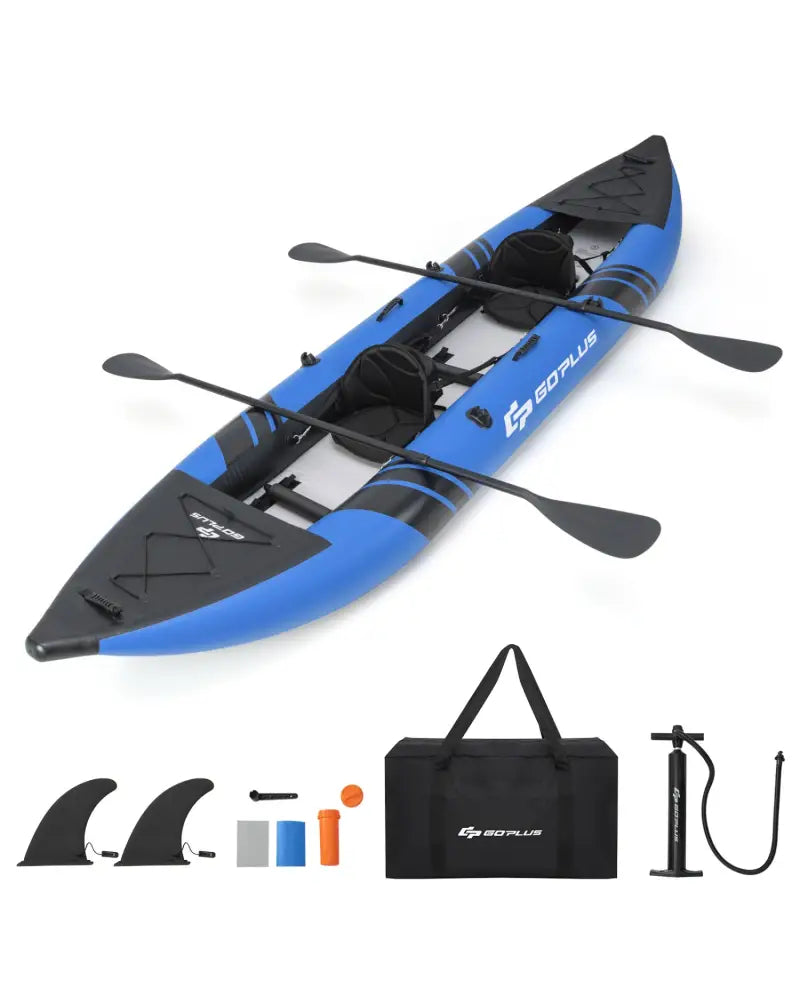 Inflatable 2-person Kayak Set with Aluminium Oars and Repair Kit-Blue - Blue - Surfing