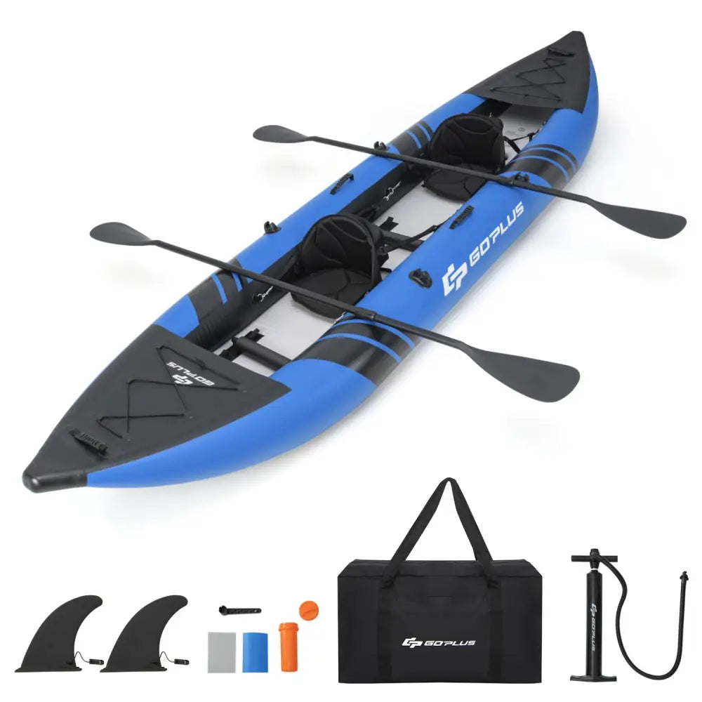 Inflatable 2-person Kayak Set with Aluminium Oars and Repair Kit-Blue - Blue - Surfing