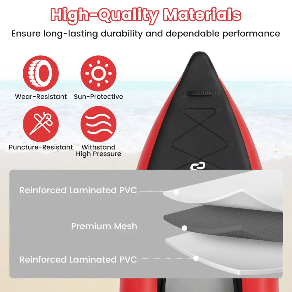 Inflatable 2-person Kayak Set with Aluminium Oars and Repair Kit-Red - Red - Surfing