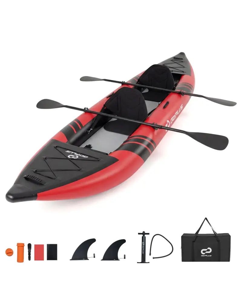Inflatable 2-person Kayak Set with Aluminium Oars and Repair Kit-Red - Red - Surfing