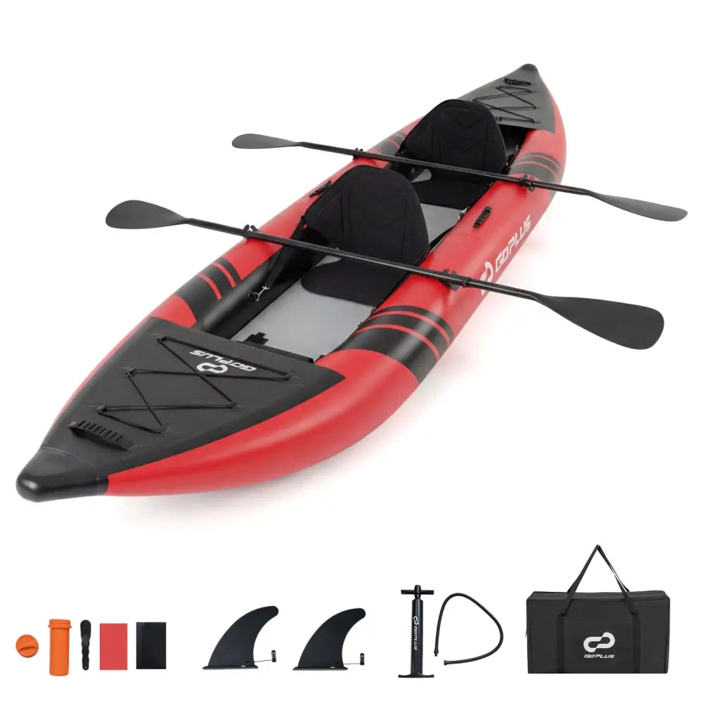 Inflatable 2-person Kayak Set with Aluminium Oars and Repair Kit-Red - Red - Surfing