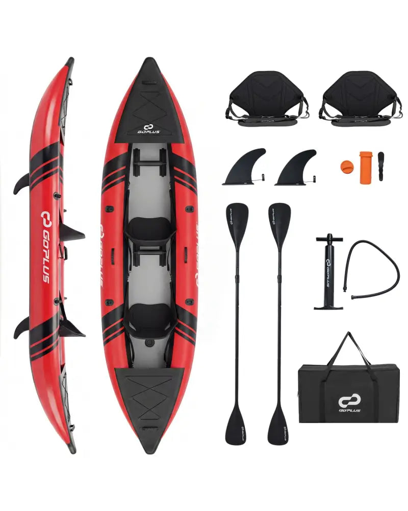Inflatable 2-person Kayak Set with Aluminium Oars and Repair Kit-Red - Red - Surfing