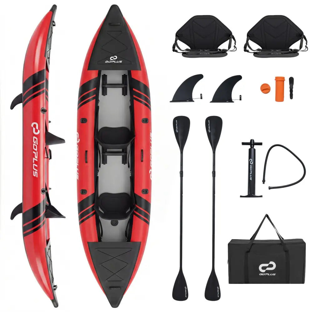 Inflatable 2-person Kayak Set with Aluminium Oars and Repair Kit-Red - Red - Surfing