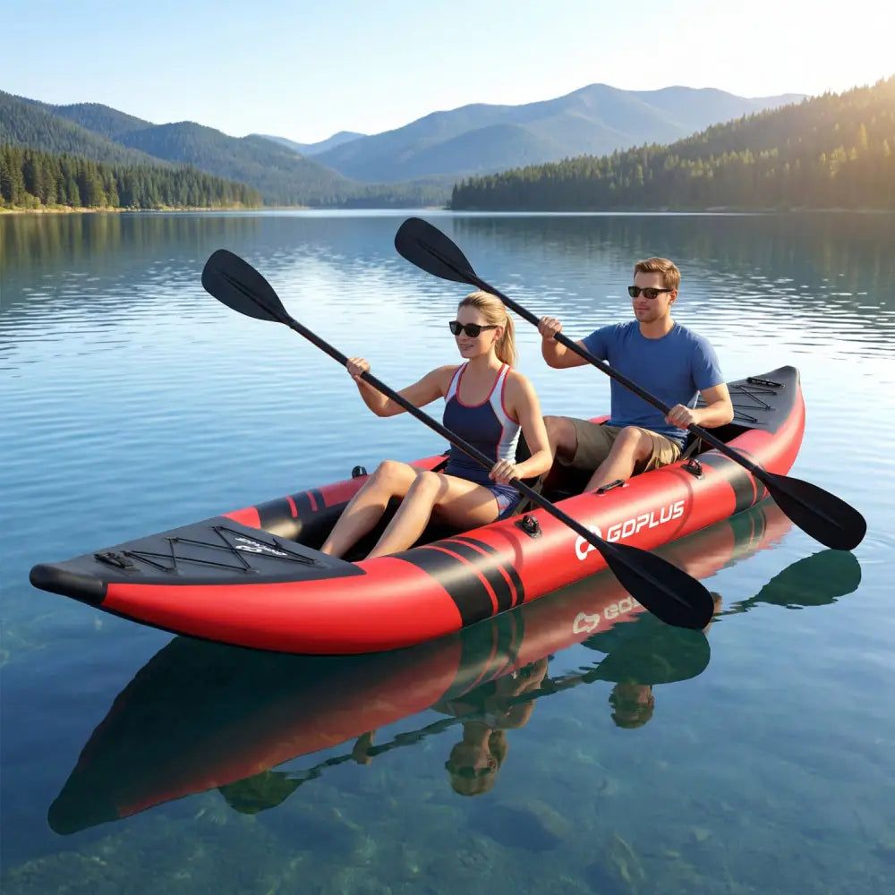 Inflatable 2-person Kayak Set with Aluminium Oars and Repair Kit-Red - Red - Surfing